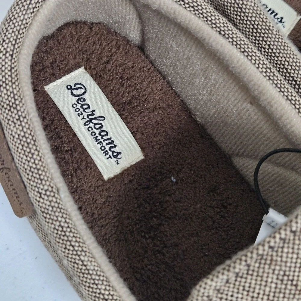 Dearfoams Slippers Mens Small 7-8 Brown Moccasin Gel Memory Foam Cozy Comfort